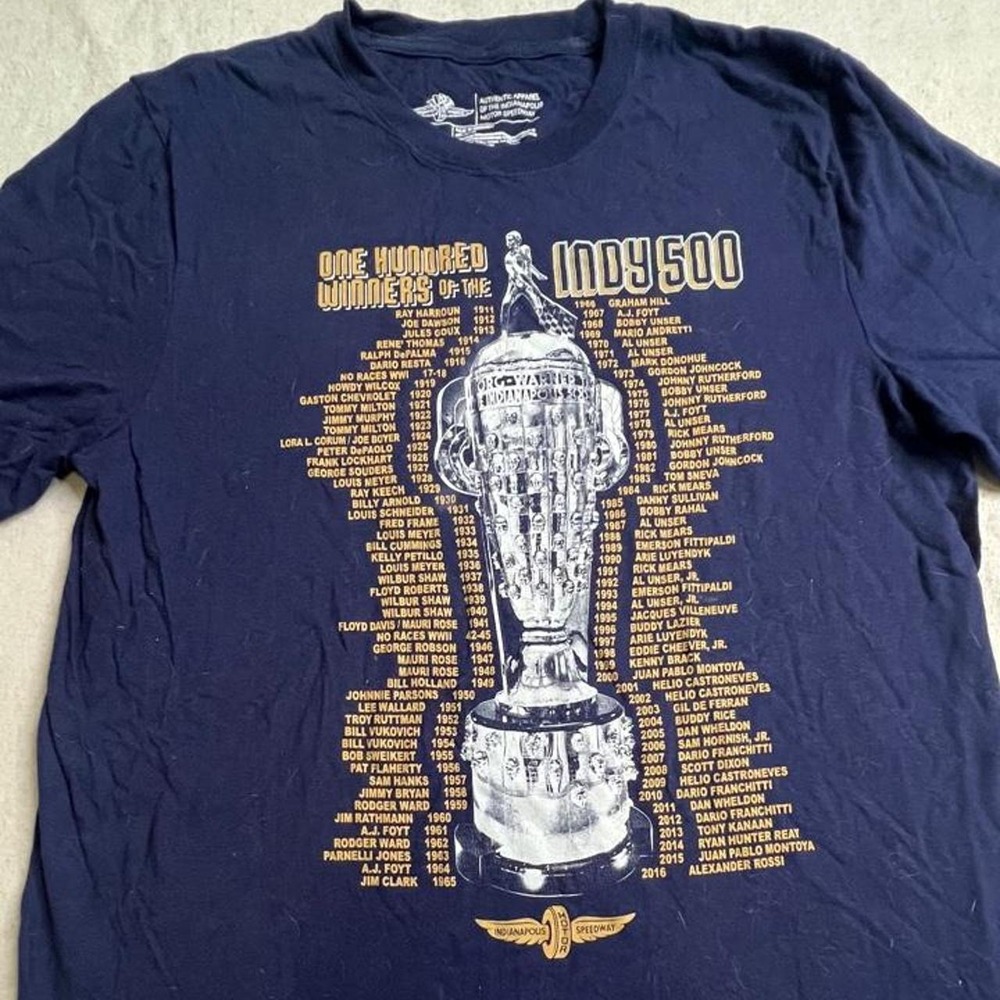 Indy 500 One Hundred Winners T-Shirt Navy Blue Indianapolis Motor Speedway L